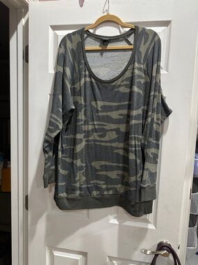 torrid Olive and Dark Gray Camo Scoop Neck Pullover